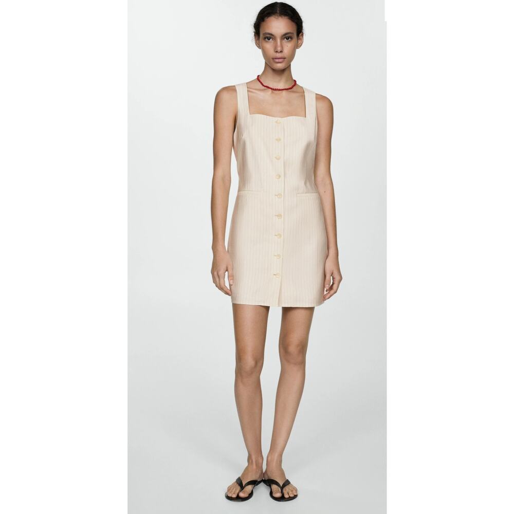 Mango Striped‎ Bow Button Front Dress Size: S